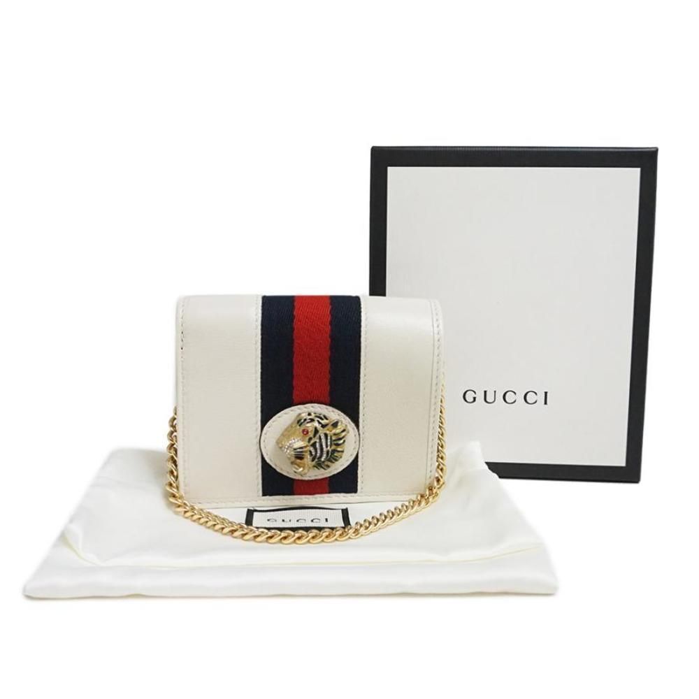 Gucci Rajah Tiger Bi-fold Wallet Chain Wallet Leather Canvas White - Picture 2 of 11